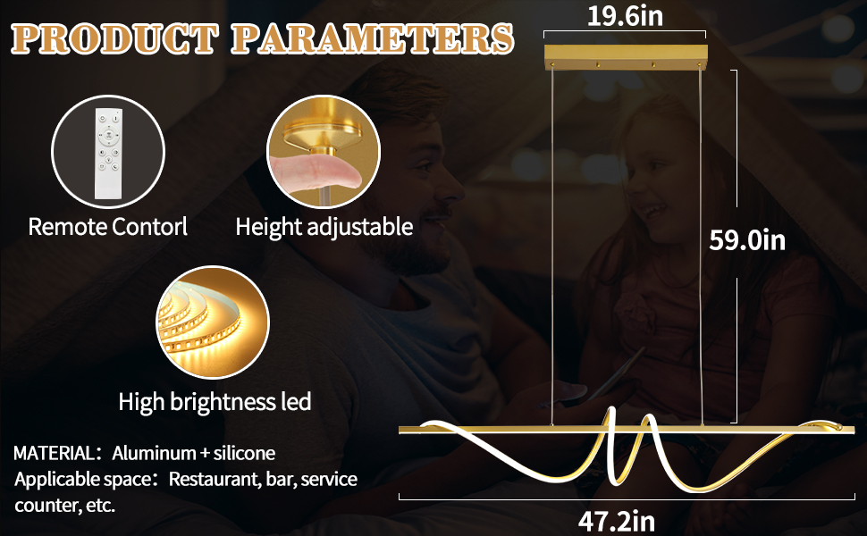Світлодіодний підвісний світильник Mikeru 48 Вт, 120 см, з можливістю затемнення, пульт дистанційного керування, лампа для їдальні золото, колірна температура. Регульований