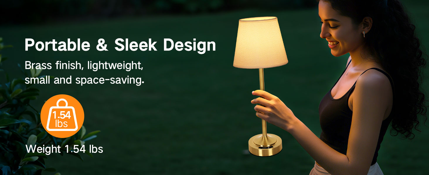 OUTON Настільна лампа бездротова, 2 шт. – диммування, 3 кольори світла, 4000mAh, USB-C, 60 год роботи, золота для спальні, вітальні, їдальні