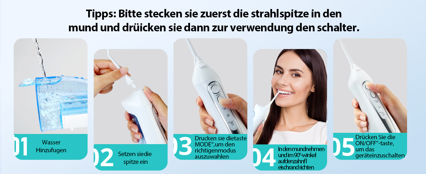 Бездротовий портативний душ COSLUS: 300 мл, IPX7, 5 насадок, для інтенсивного очищення та догляду за порожниною рота, ідеальний для подорожей