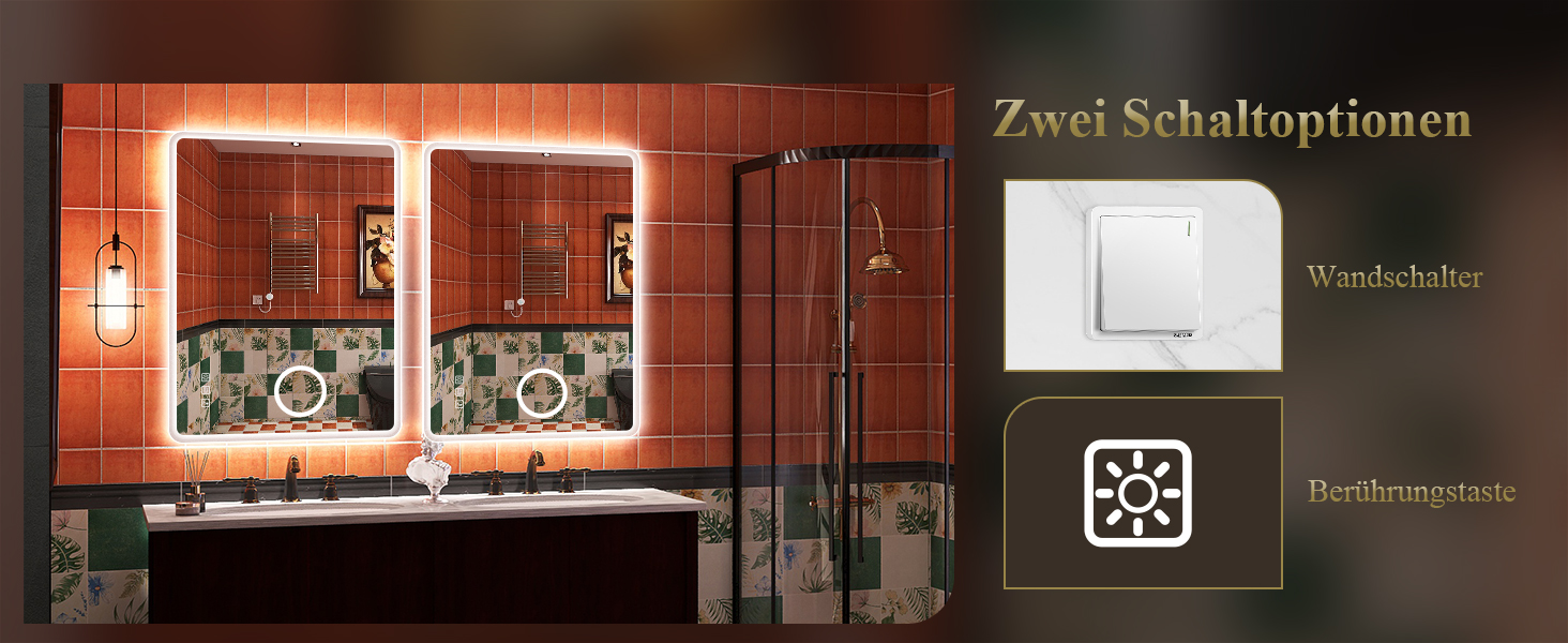 Дзеркало для ванної кімнати S'bagno з підсвічуванням 80x60 см, LED, Bluetooth, 5x збільшення, протитуманне покриття, 3 кольори, регулювання яскравості, пам'ять налаштувань, загартоване скло, IP44, водонепроникність, горизонтальна/вертикальна установка, M66