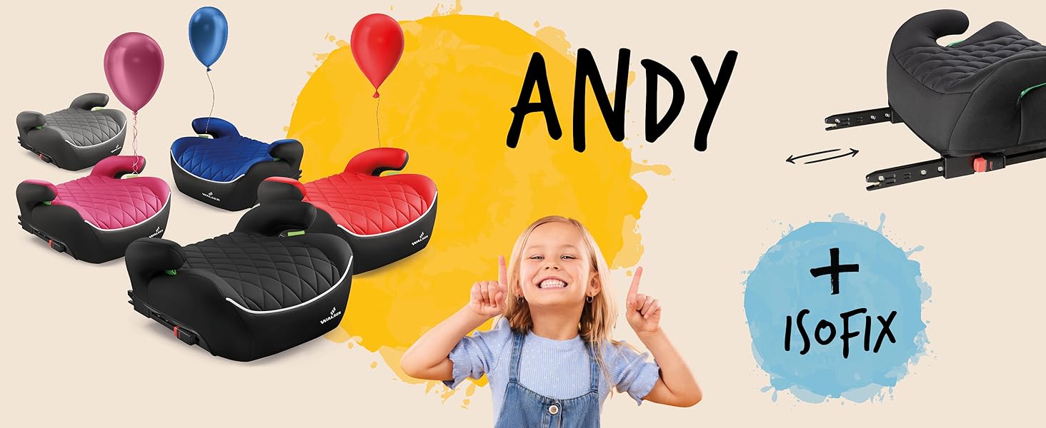 Автобустер WALSER Premium Andy ISOFIX 125-150 см, чорний - Дитячий автокрісло підвищувач ECE R129 (2024)