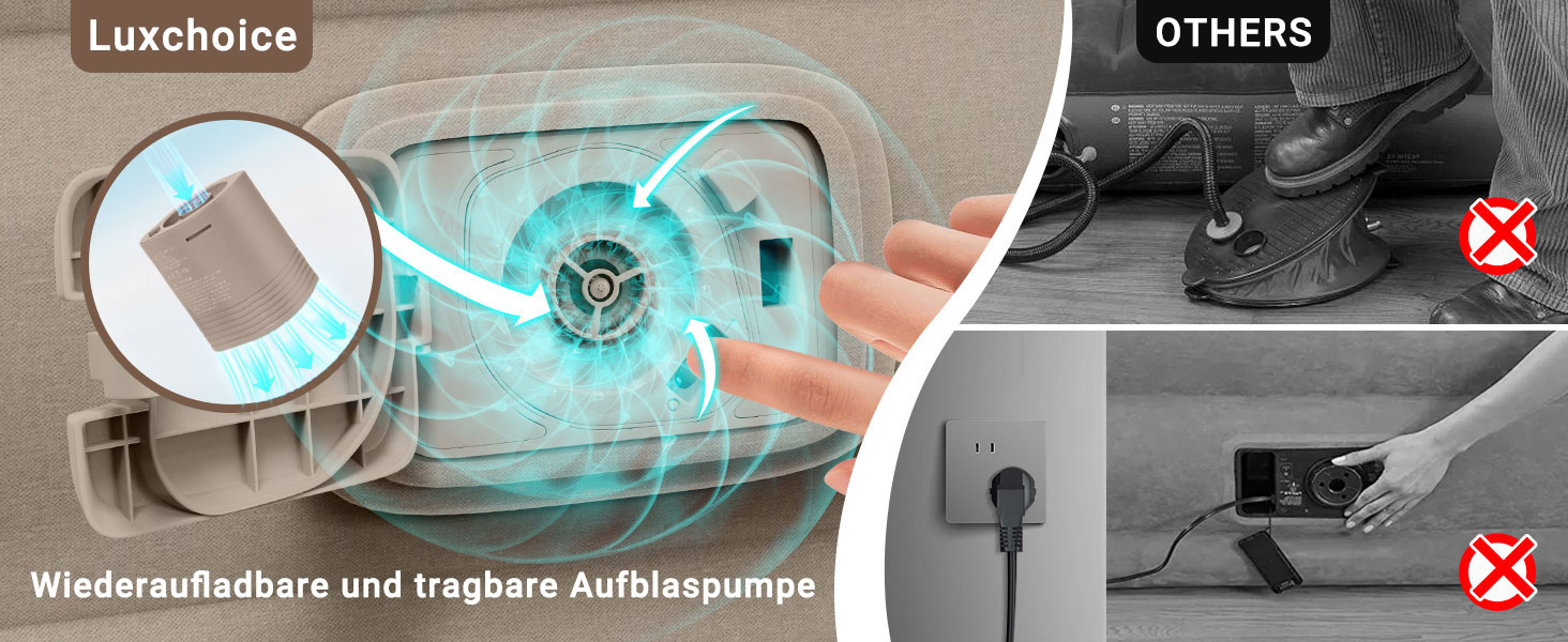 Надувне ліжко 2 персони, надувна матрац з самонадуваністю, портативний насос, антизносний та антишумовий матеріал преміум-якості. Підходить для кемпінгу або дому (одиночне).