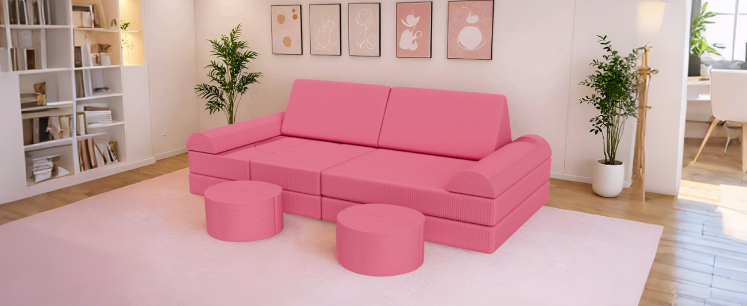 Дитяче ігрове диван-конструктор MAMIZO Cord, 15 частин, рожевий. Модульний диван-конструктор для гри та відпочинку в дитячій кімнаті. Оeko-Tex сертифікат.