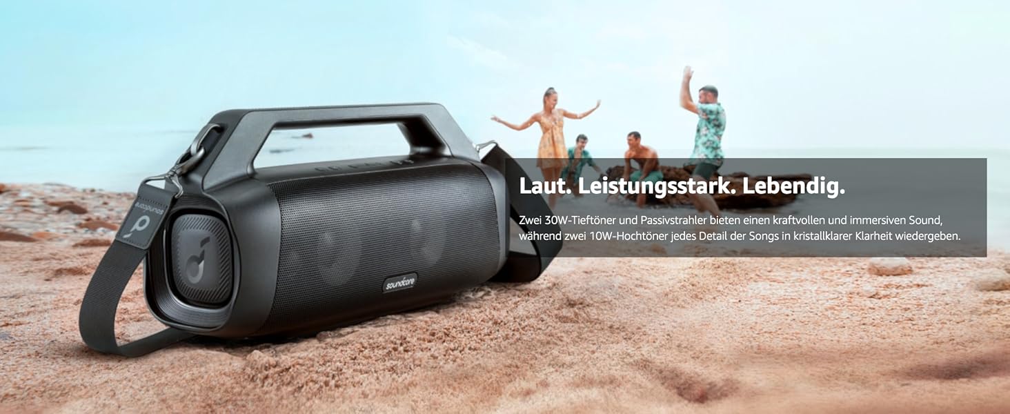 Soundcore Motion Boom Plus: портативна колонка Anker, 80W, IP67, Powerbank, Bluetooth, чорна