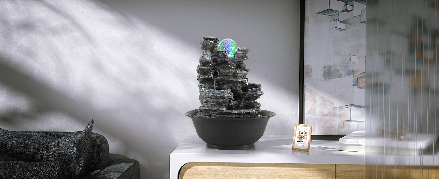 Кімнатний фонтан Dyna-Living з роликовою кулею, LED-підсвічуванням, полірезин, стиль 