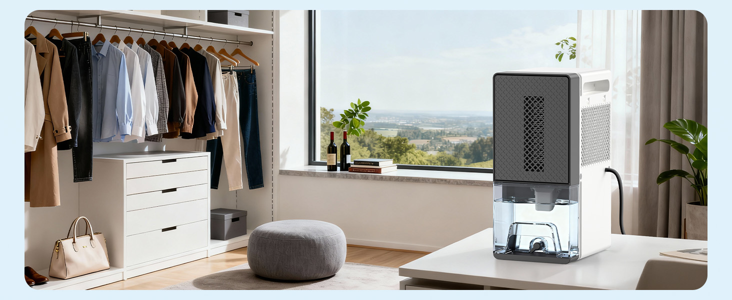 Електричний осушувач повітря 2300 мл з відведенням води, таймером, захистом від інею, світловий колір, режим сну, захист від вологи та плісняви, для спальні, підвалу, квартири, компактний