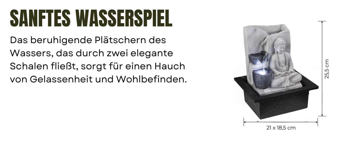 Декоративний фонтан Будда з підсвічуванням – кімнатний фонтан, сірий, 4 ступені