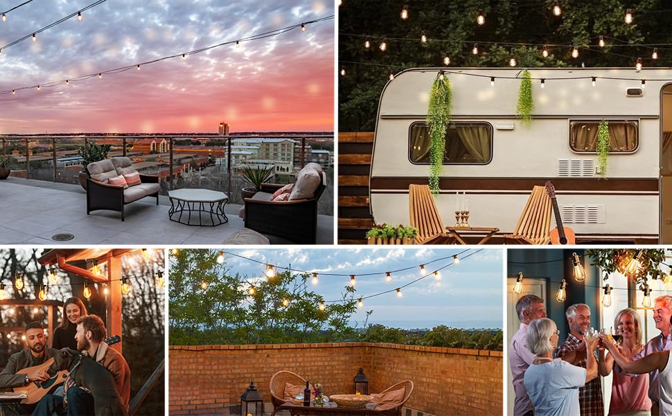 LED гірлянда 15м для дому та саду з цоколем E27, IP65, 2700K, тепле світло