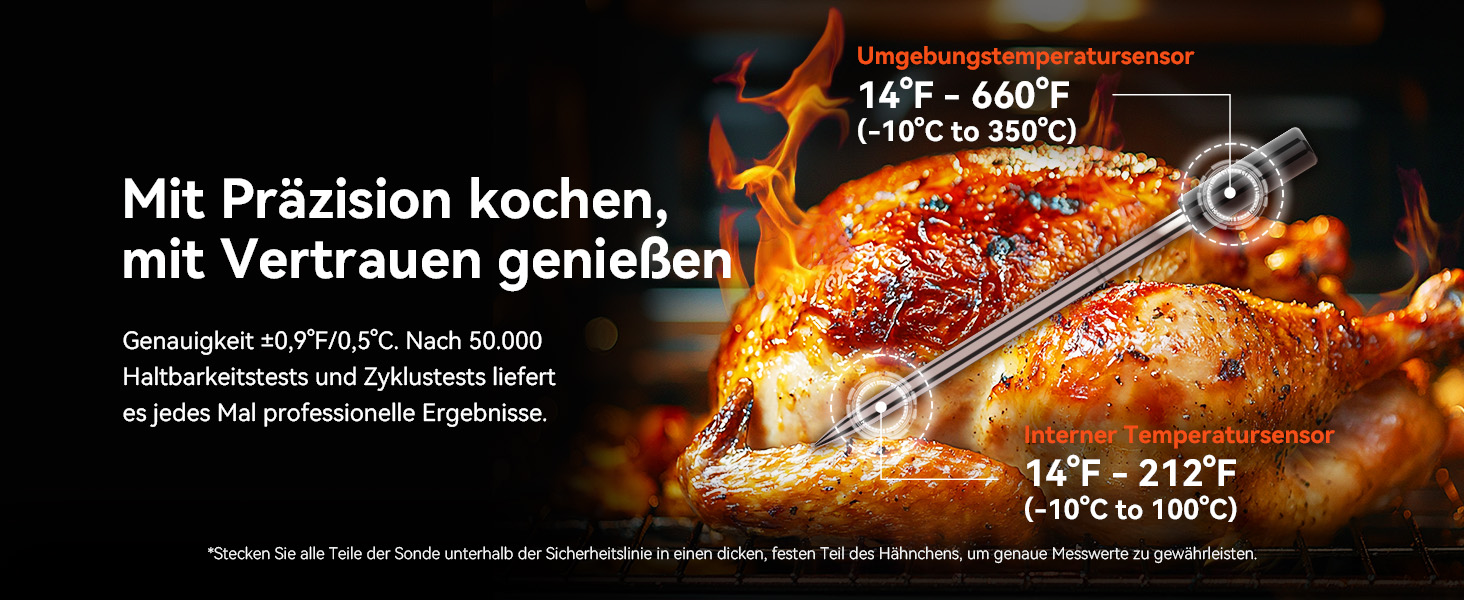 Бездротовий термометр для м'яса з Wi-Fi та Bluetooth, моніторинг через додаток, таймер та сповіщення, водонепроникний (IP67) та маслостійкий, для BBQ, духовки, гриля, кухні MMP1