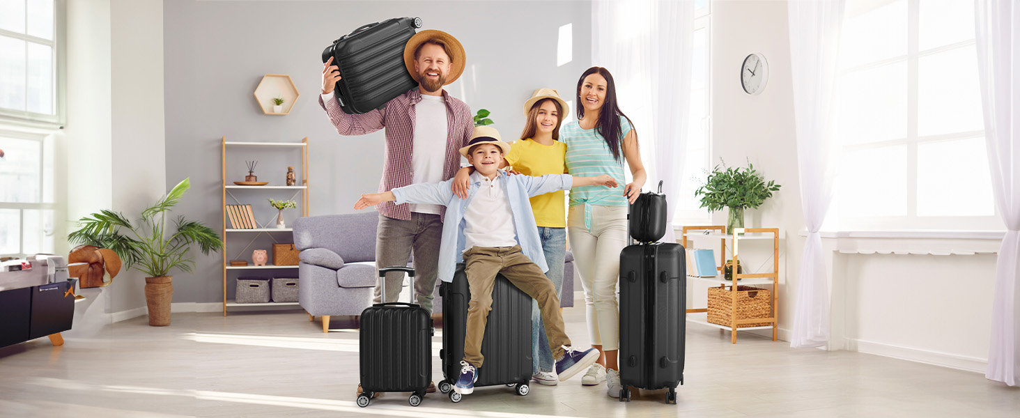 Набір валіз LALAHO 4 шт. з косметичками, з ABS пластику, золотий колір, для подорожей, ручна поклажа