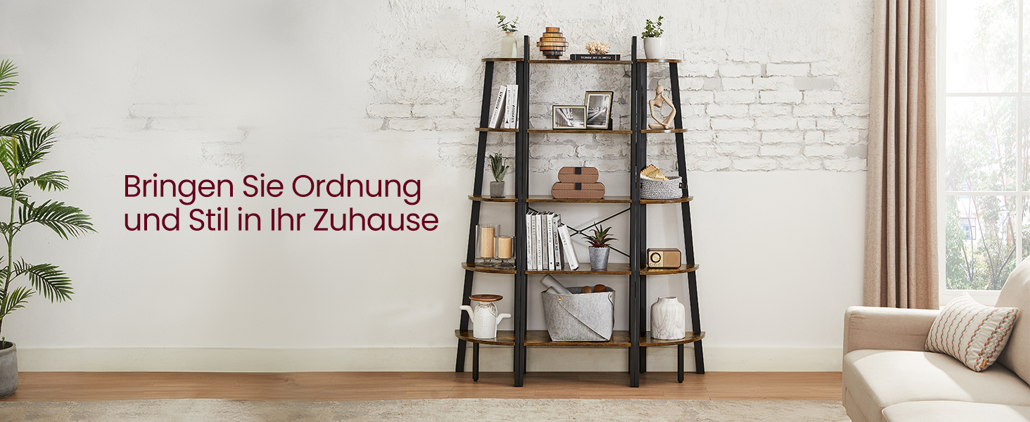 Стелаж VASAGLE з 5 полицями, металевий, для вітальні, спальні, кухні, 56 x 34 x 172 см, вінтажний коричнево-чорний