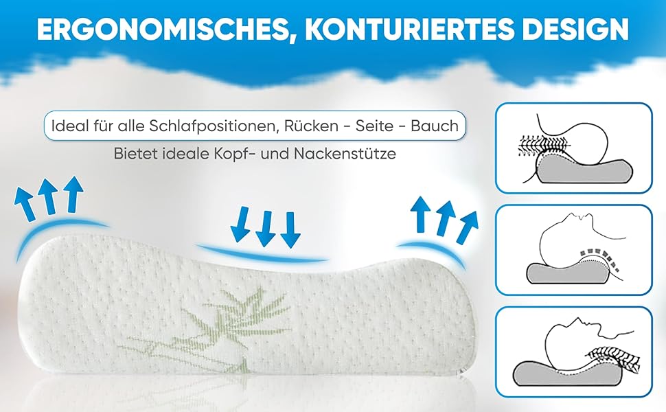 Ортопедична подушка для шиї з ефектом пам'яті (Memory Foam) – Ергономічна подушка для сну на боці та спині, дихаюча, зі знімним чохлом що миється