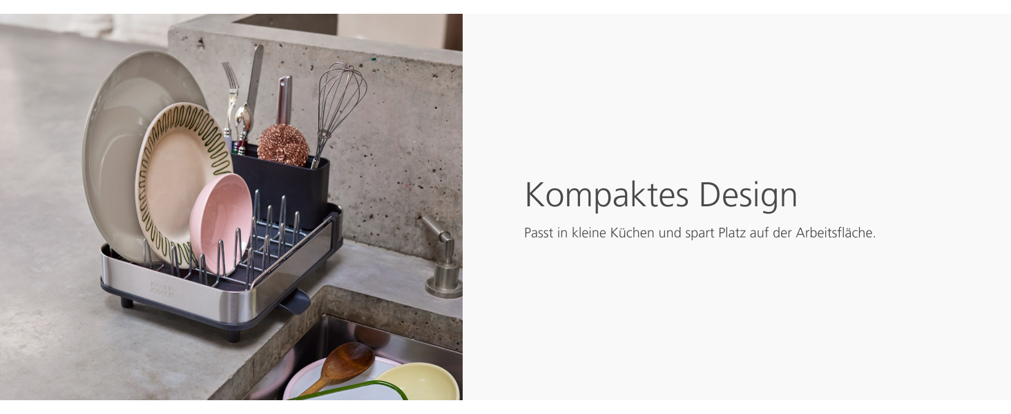 Сушарка для посуду Joseph Joseph Extend Slim з нержавіючої сталі, висувна, компактна, з підставкою для столових приборів та поворотним зливом, сіра