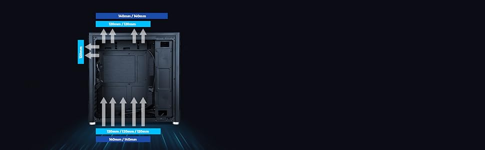 YEYIAN Hussar Plus Full Tower корпус для ПК з прозорою скляною боковиною, сумісний з ATX, Micro ATX, Mini ITX, з вентилятором 120 мм