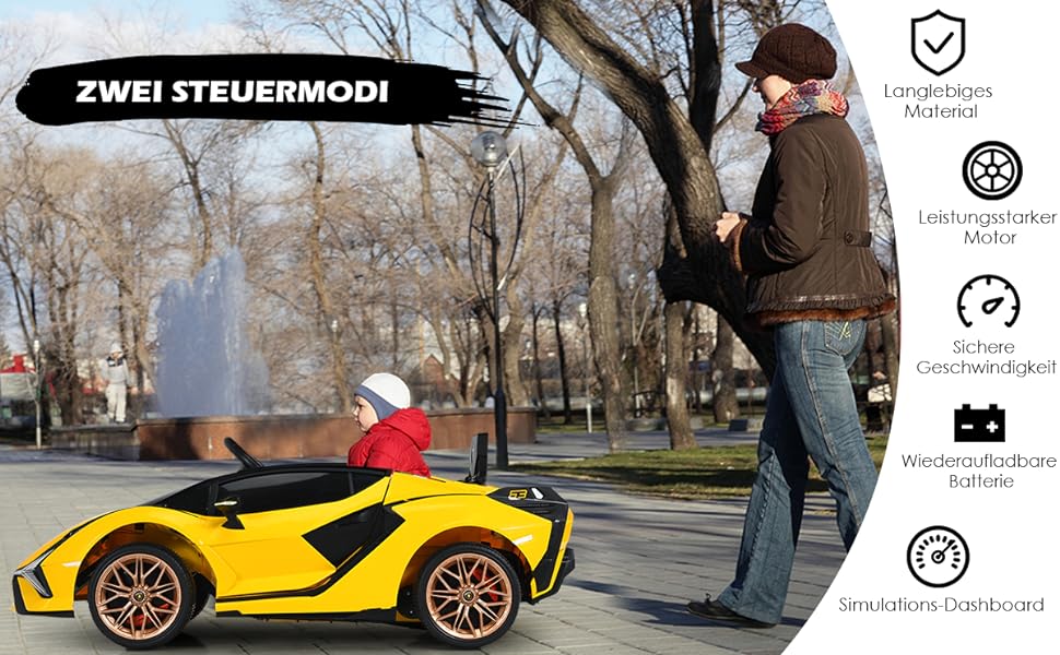 Дитячий електромобіль GOPLUS Lamborghini з пультом, Bluetooth, USB, музикою, для дітей 3-8 років, білий/жовтий