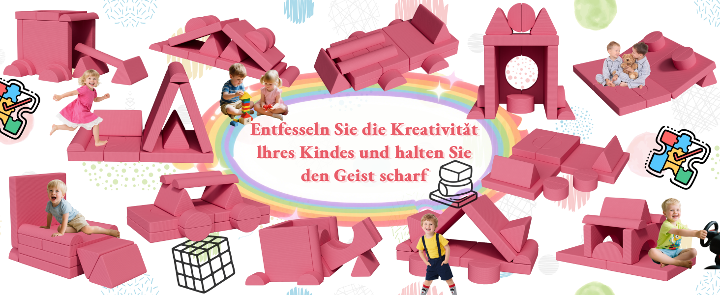 Дитяче ігрове крісло-диван, 15-ти частинний модульний, з сертифікацією Oeko-Tex® 100, з м'якого велюру (рожевий)