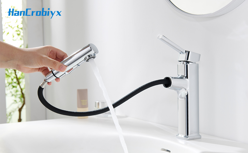 Змішувач для ванної кімнати з висувною лійкою, хром, однорідний, для холодної та гарячої води