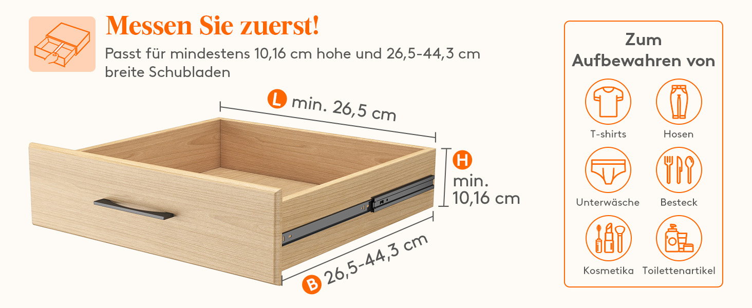 Органайзери для шухляд Lifewit, 5 шт., пластикові, регульовані, 27–40 см, для шафи/спальні/кухні, білий