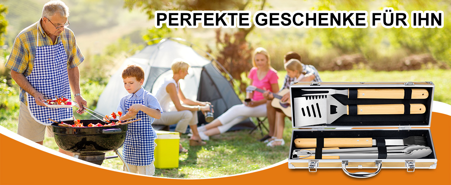 Набір барбекю 4 шт. з нержавіючої сталі: інструменти для гриля, аксесуари для барбекю, подарунок для чоловіків, преміум-якість, кейс для гриля, сад, кемпінг