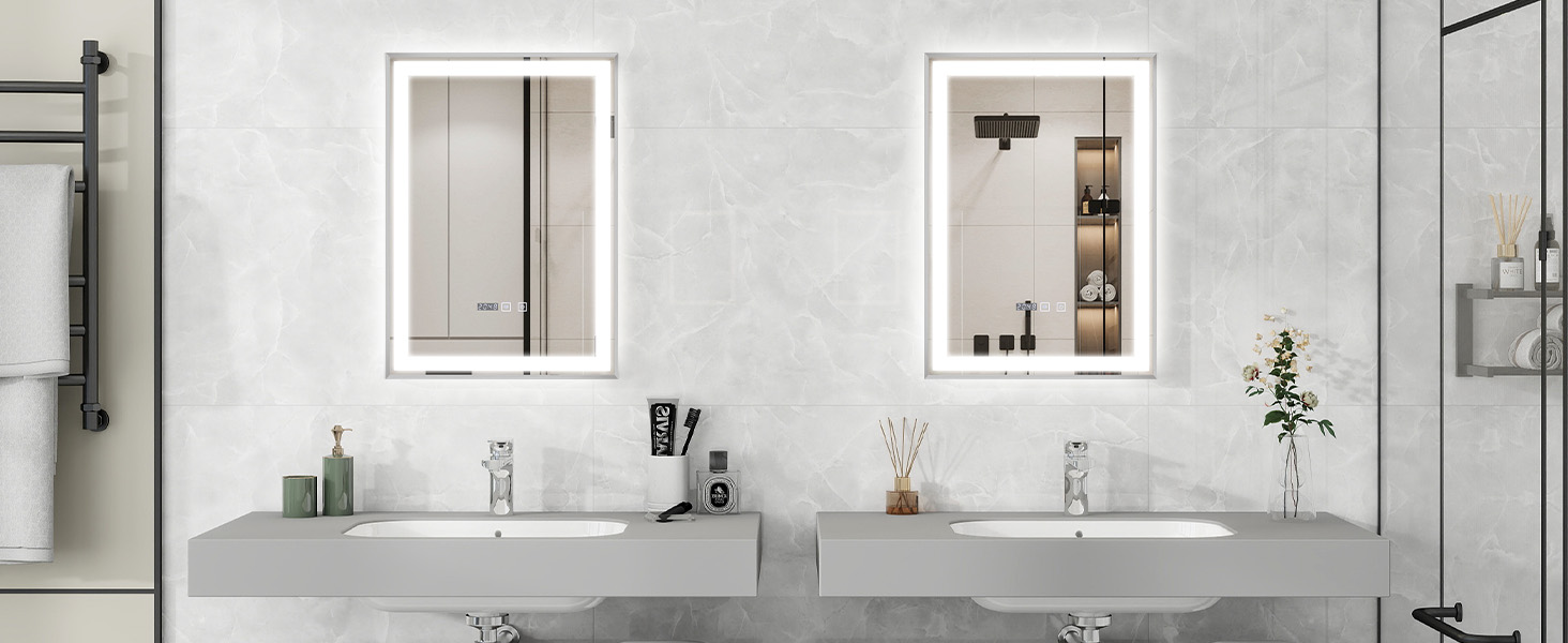 Дзеркало для ванної кімнати YOURLITE з підсвічуванням, 85x55 см, LED, сенсорне керування, 3 кольори світла, регулювання яскравості, антизапар, горизонтальне/вертикальне, IP44, білий (Silver-5070)