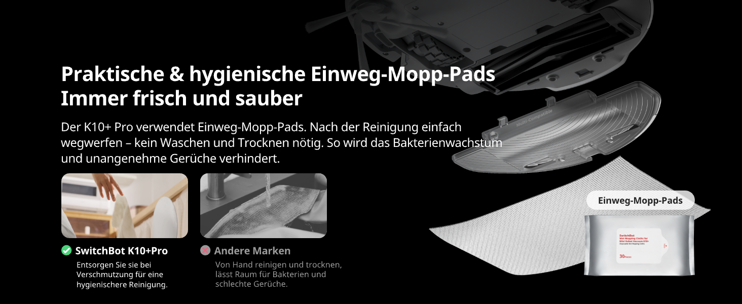 SwitchBot K10+ Pro Робот-пилосос з док-станцією для самостійного очищення, LiDAR-навігація, тиха робота 45dB, сумісний з Alexa