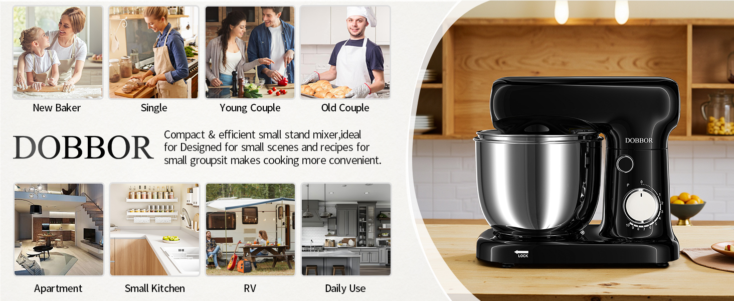 Кухонна машина з місткістю 2.5L та 3L, 10 швидкостей, 1500W, з міксером, шнеком для тіста та скребком, для дому та щоденного приготування (чорний)