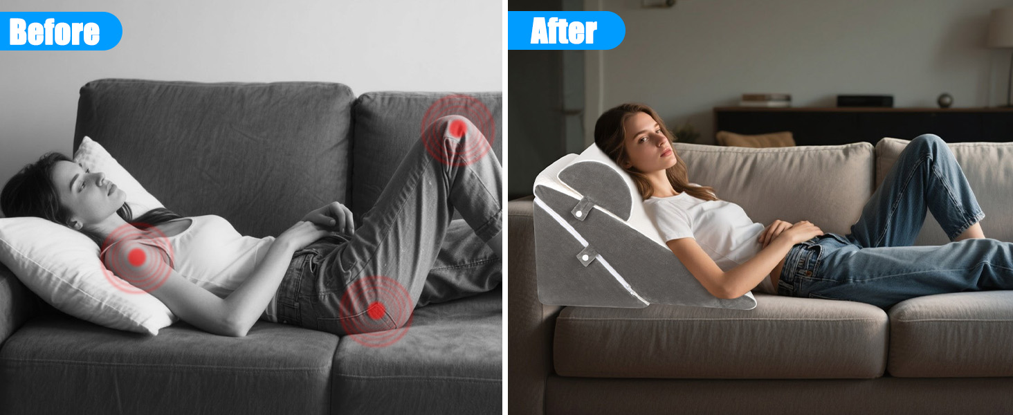 Регульована кліновидна подушка для ліжка та дивана, ортопедична подушка від рефлюксу та хропіння, підтримка спини та ніг, пінополіуретан