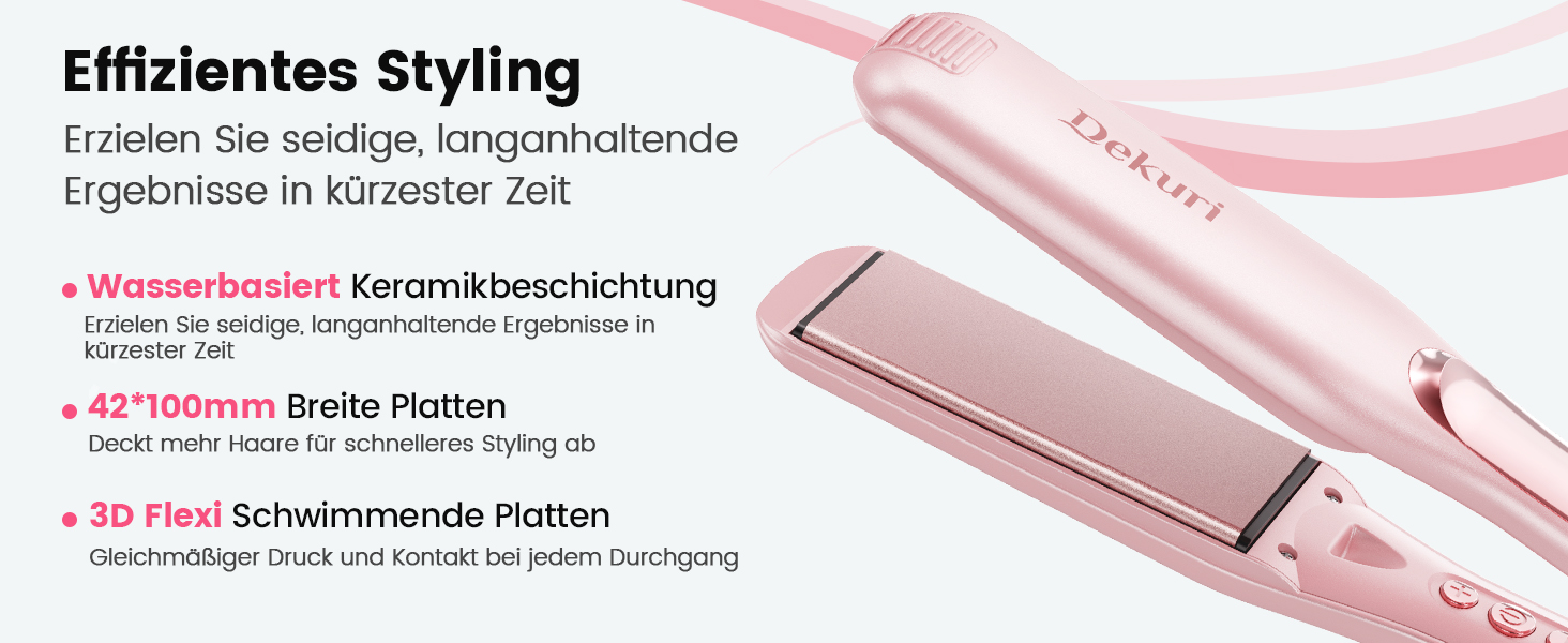Випрямляч для волосся 2-в-1 Dekuri: випрямлення та завивання, титанова пластина, швидкий нагрів 30с, LED дисплей, іонізація, 120-230°C, чорний/рожевий