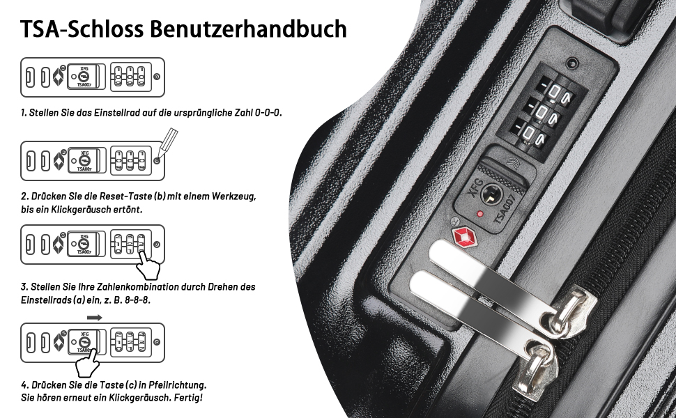 Набір валіз Tiyfiy 4 в 1 з жорстким корпусом, косметичка, USB-порт, TSA-замок, 360° колеса, чорний