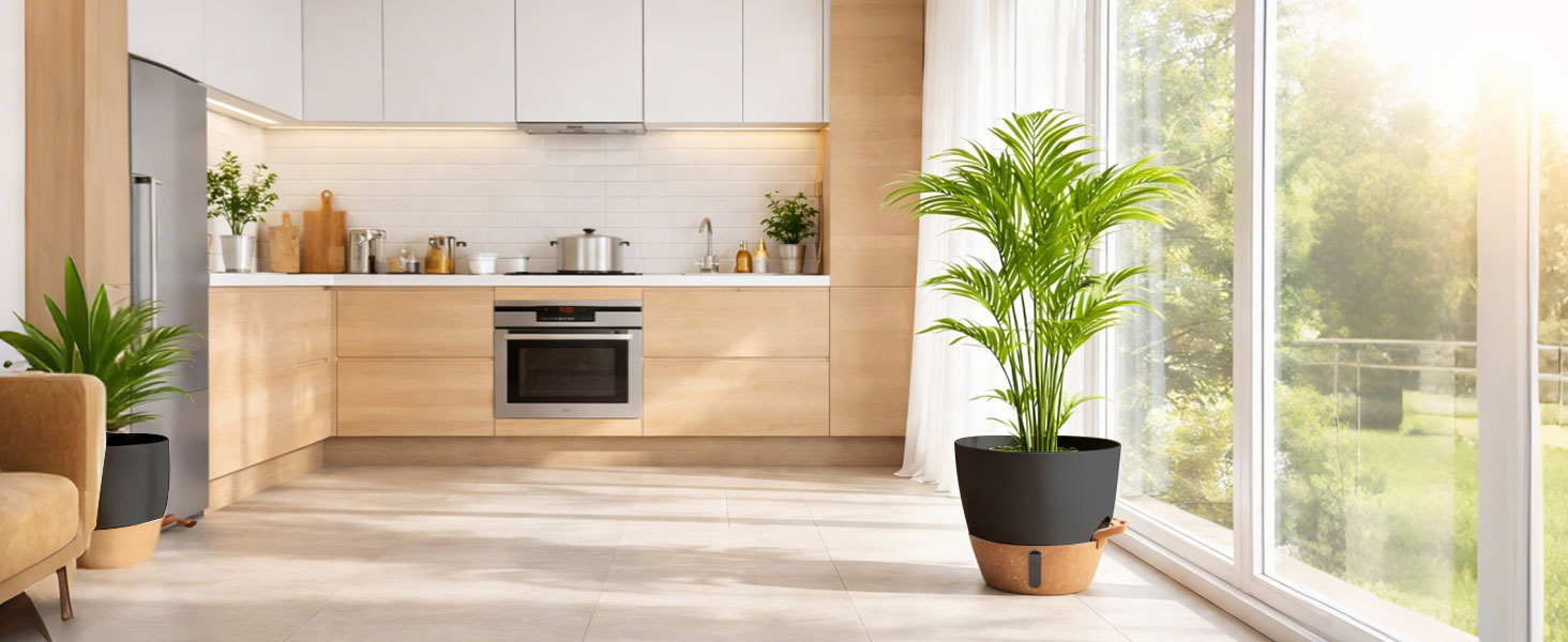 Набір з 4 самополивних горщиків T4U з індикатором рівня води, 30 см, чорний, для дому та саду