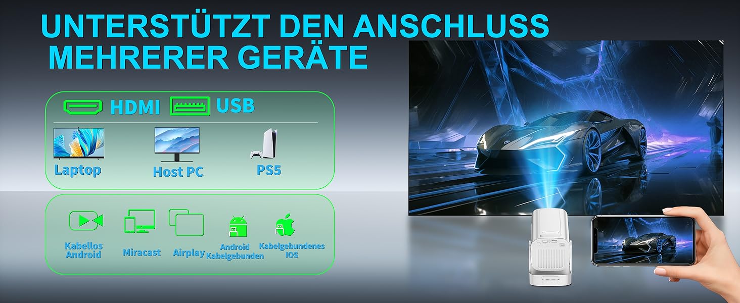 Портативний проєктор Mini Beamer 4K Full HD 1080P з Wi-Fi 6 та Bluetooth 5.2 (270° оберт, автоматична корекція трапеції, HDMI, USB, для ноутбука, білий) NT10-White