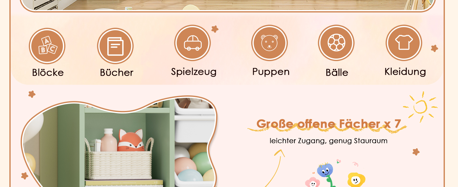 FOREHILL Регульована полиця для іграшок з 8 ящиками, дитячий шафка, книжкова полиця для дітей, меблі для дитячої кімнати з ящиком для іграшок, 138,8 x 94,3 x 29,6 см, білий (зелений)