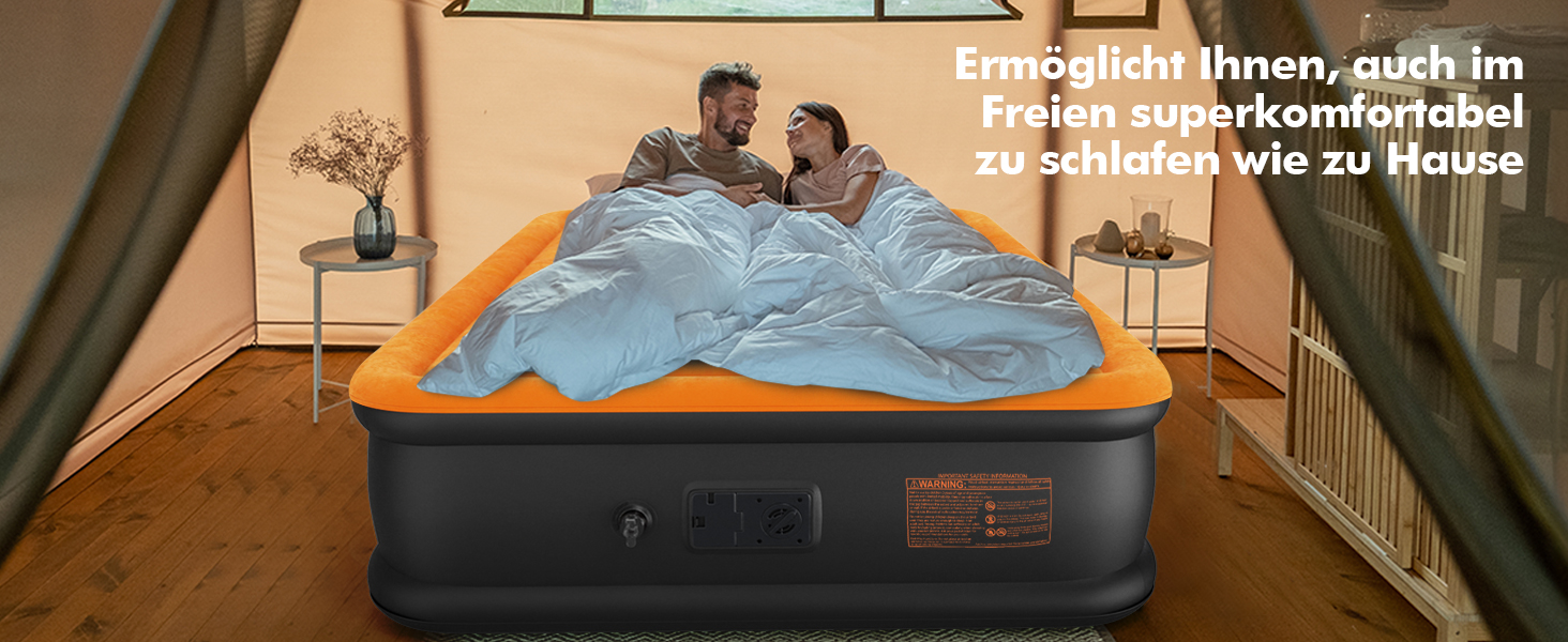 Надувне ліжко Luxchoice з електричним насосом для 2 осіб (205x155x38 см) - Dark Orange