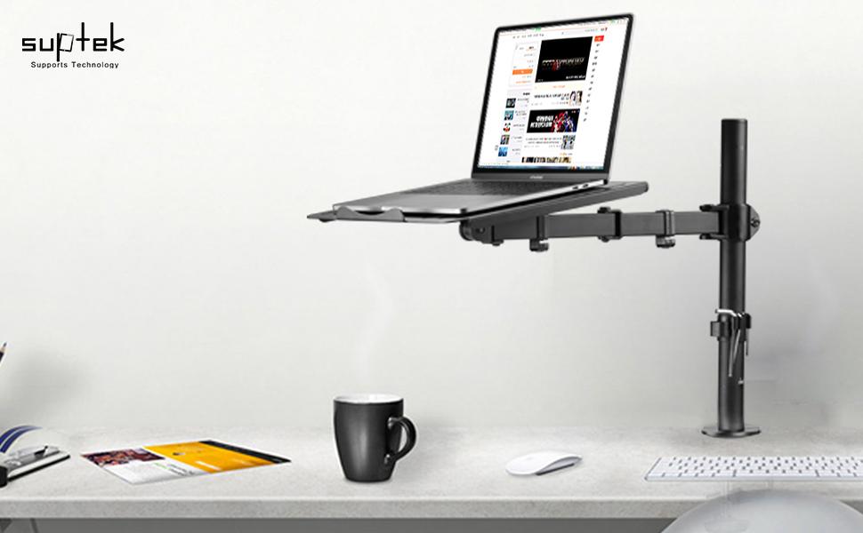 Кріплення для монітора Suptek з підставкою для ноутбука, регульоване, для моніторів 13'-27', стійка 40 см, MD6421TP004