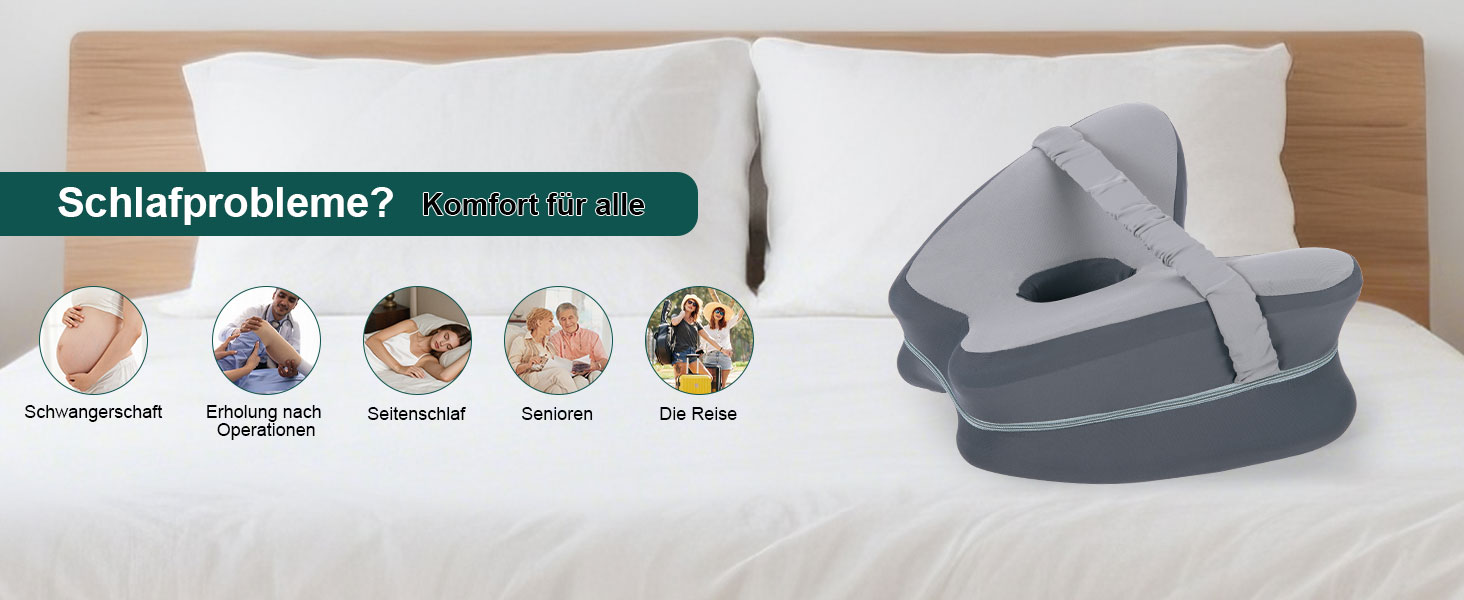 Ортопедична подушка між колін Dioxide для сну на боці з ефектом пам'яті (Memory Foam) для зняття болю в попереку, стегнах та суглобах, знімний чохол, темно-сіра