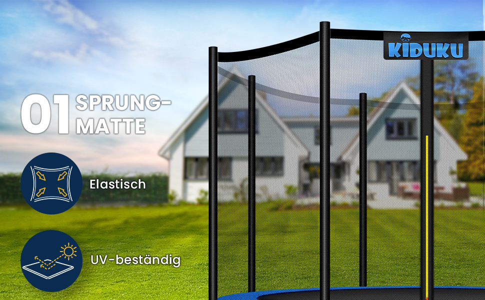 Батут KIDUKU Ø 244/305/366/427 см з сіткою, драбиною та захисним покриттям | Для дітей та дорослих до 150 кг | Садовий батут