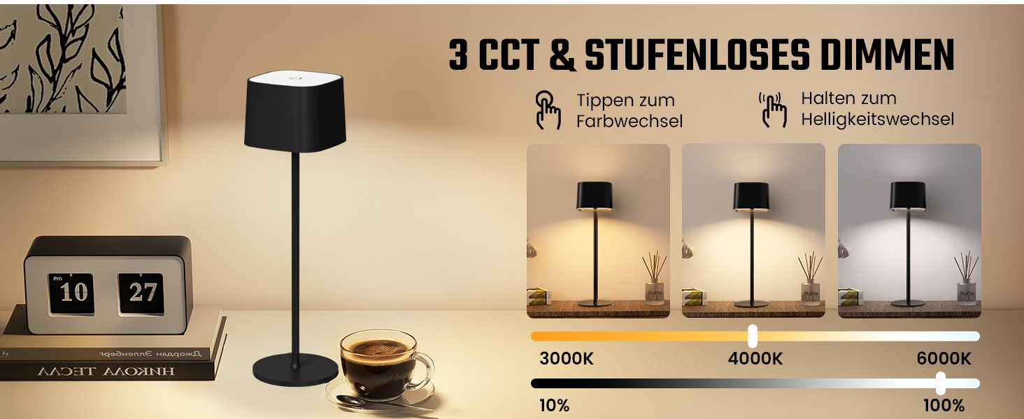 LED настільна лампа бездротова з акумулятором, торшери сенсорні з регулюванням яскравості, портативні лампи з USB-C зарядкою, 5600mAh, перезаряджувані, для дому та вулиці (2 шт.)