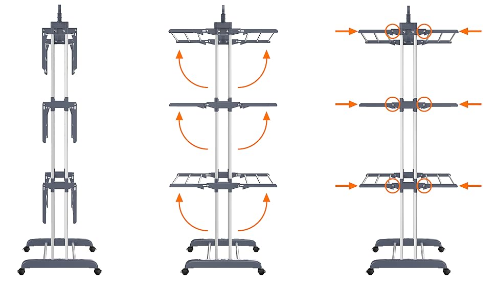 Сушарка для білизни вертикальна SIMPDIY, розкладна башта-сушарка з 6 крилами та 2 бічними панелями, мобільна сушарка на колесах для дому та вулиці, сіра