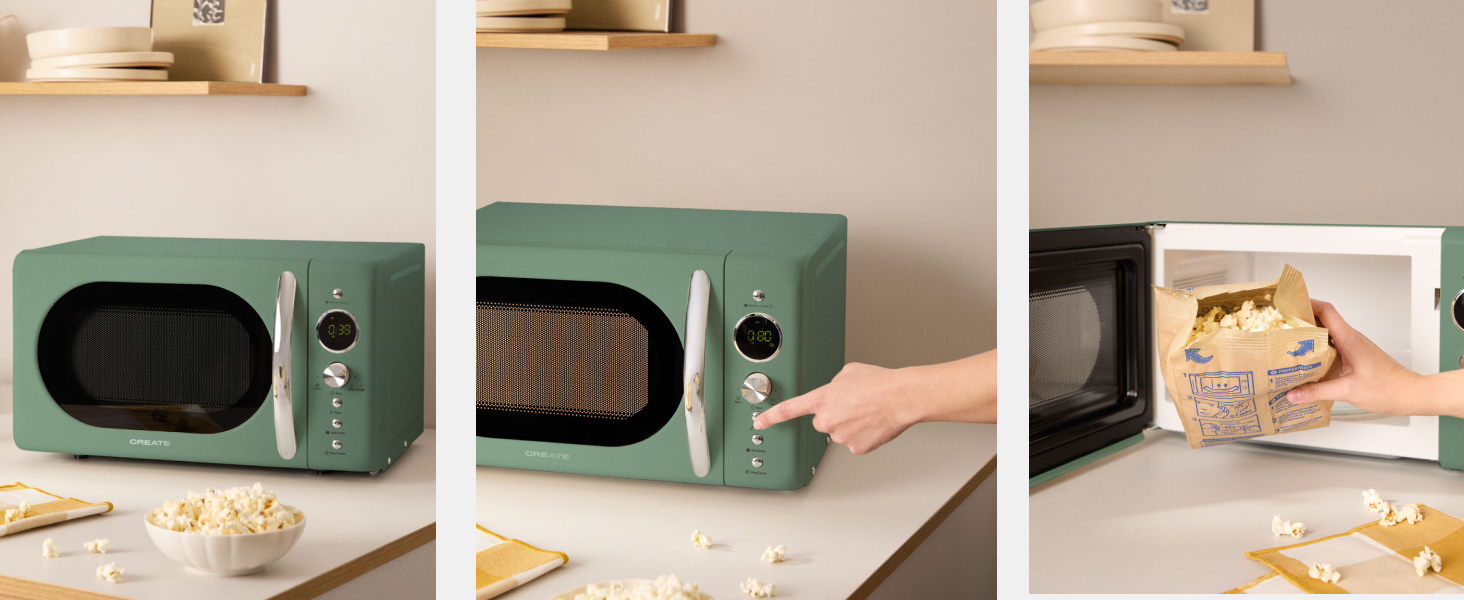 Мікрохвильова піч ретро Salbeigrün 20л з грилем та LCD дисплеєм 900W
