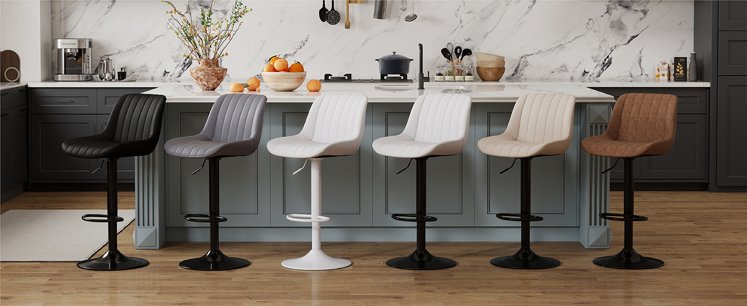 Набір з 2 барних стільців Youhauchair, обертаються, регульована висота, PU-шкіра, бежевий