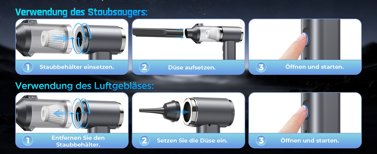 Акумуляторний ручний пилосос 4в1 Vac104, бездротовий автомобільний міні-пилосос 25000Па, безщітковий мотор 150000 об/хв, 6000mAh, для авто, дому та офісу