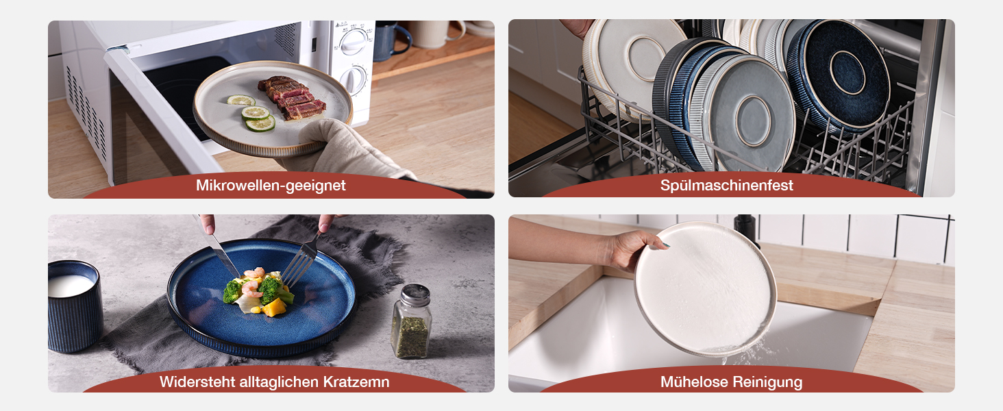 Набір тарілок Star 12 предметів для 4 осіб, керамічний посуд, стійкий до подряпин, для мікрохвильової печі та посудомийної машини, білий капучино