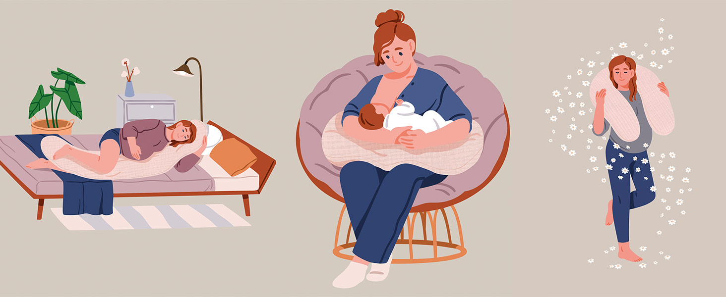 Подушка для вагітних та годування Theraline Dodo Pillow Premium 180 см, мусліновий чохол (100% бавовна), бежева