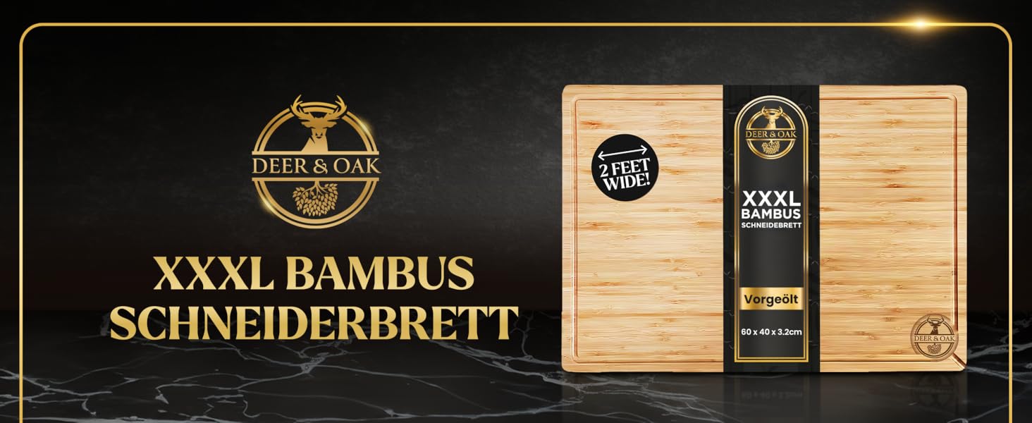 Дерев'яний обрізний стіл Deer & Oak XXXL 60x40x3.2 см - Преміум якість, для кухні, бамбуковий, з сафторізами, двосторонній, з боковими ручками