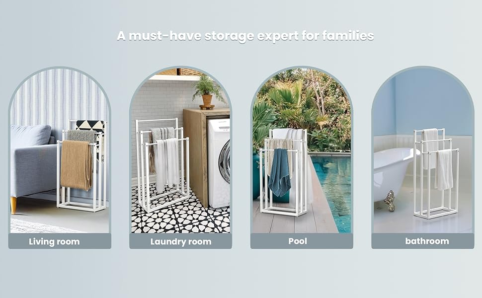 Підставка для рушників VOUNOT® на підлозі, металева, 3 стійки, чорна, для ванної кімнати, стабільна, економна