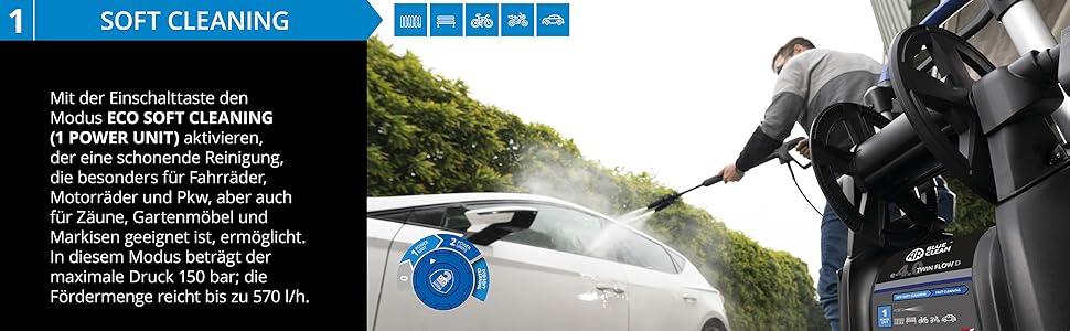 AR Blue Clean високонапірний мийник e-4 TWINFLOW D з Dualtech System та Power Brush (2500 Вт, 150 бар, 810 л/год) + мийка для поверхні 150 бар