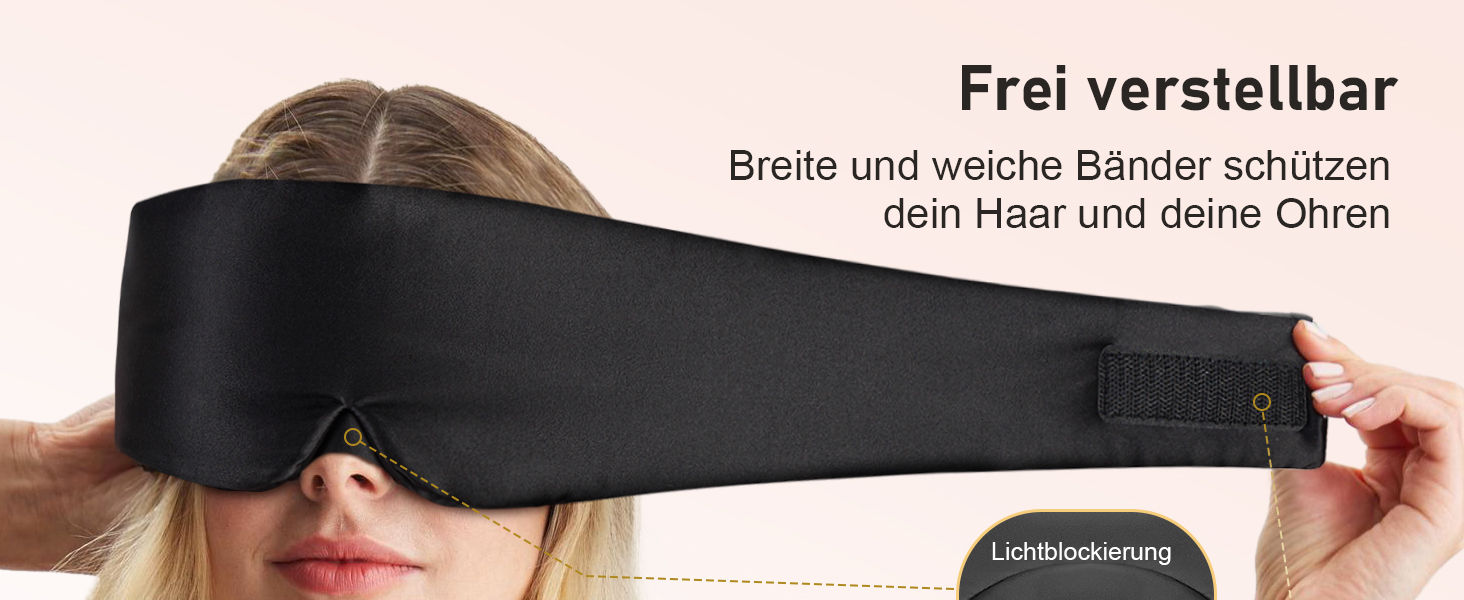 Шовкова маска для сну LitBear, 100% шовк 22 momme, для жінок та чоловіків, регульована, з підкладкою, чорна