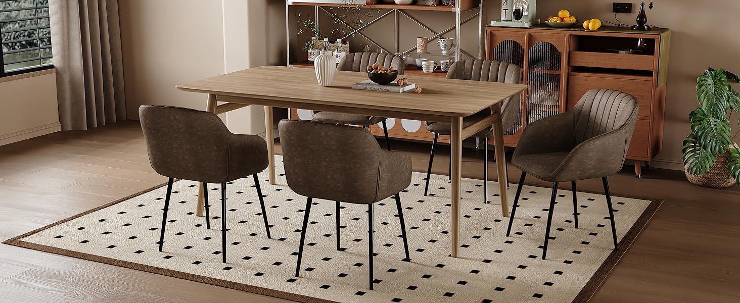 Обідні стільці для їдальні з підлокітниками, комплект 4 шт, темно-коричневі. М'яке сидіння з поліестеру для кухні, вітальні, спальні