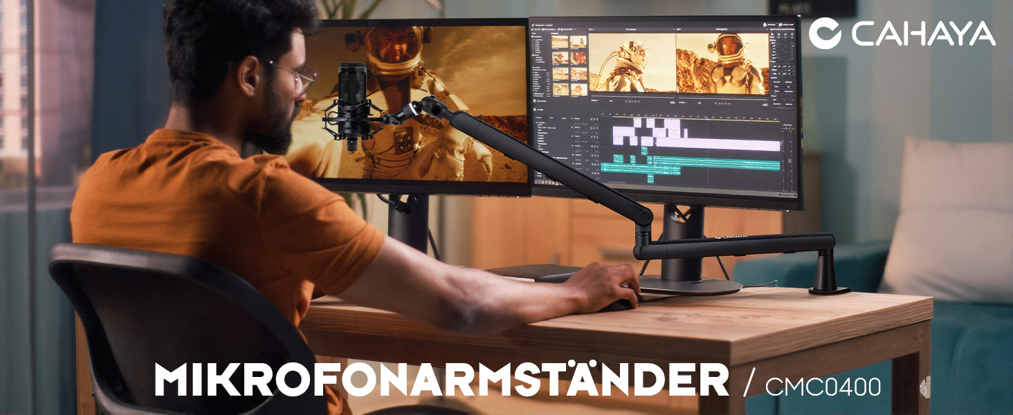 CAHAYA Мікрофонний стійкий кронштейн Boom Arm Professional: Регульований мікрофонний кронштейн з подовжувачем, низькопрофільний дизайн для стрімінгу та запису, вантажопідйомність до 2.5 кг