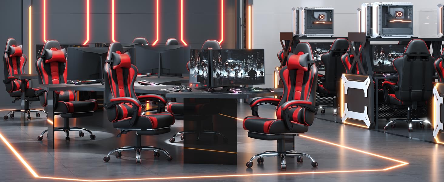 Ігровий крісло Yaheetech з масажем, регульована спинка 90-135°, комп'ютерне крісло з підніжкою, білий/червоний